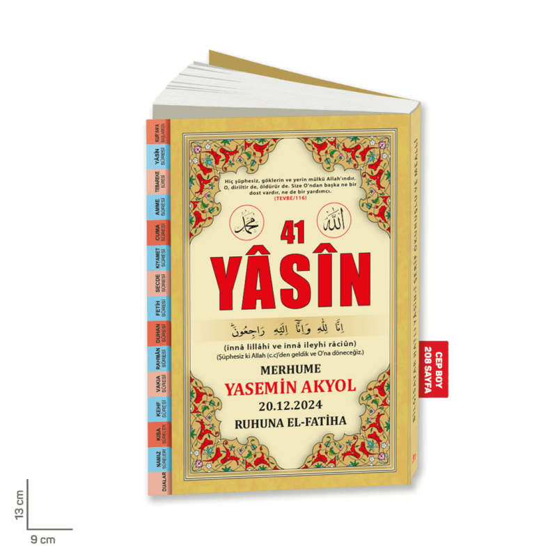 Özel Örtücü Etiketli Sesli Yasin-i Şerif Türkçe Fihristli Cep Boy