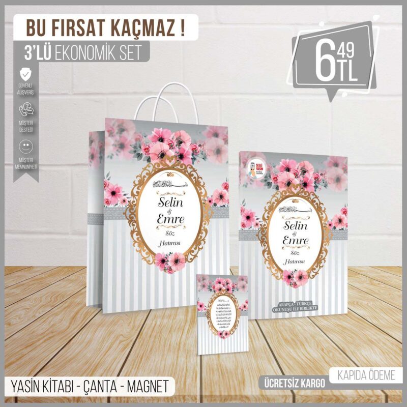 3’lü Çantalı Gri Mevlid Seti-097