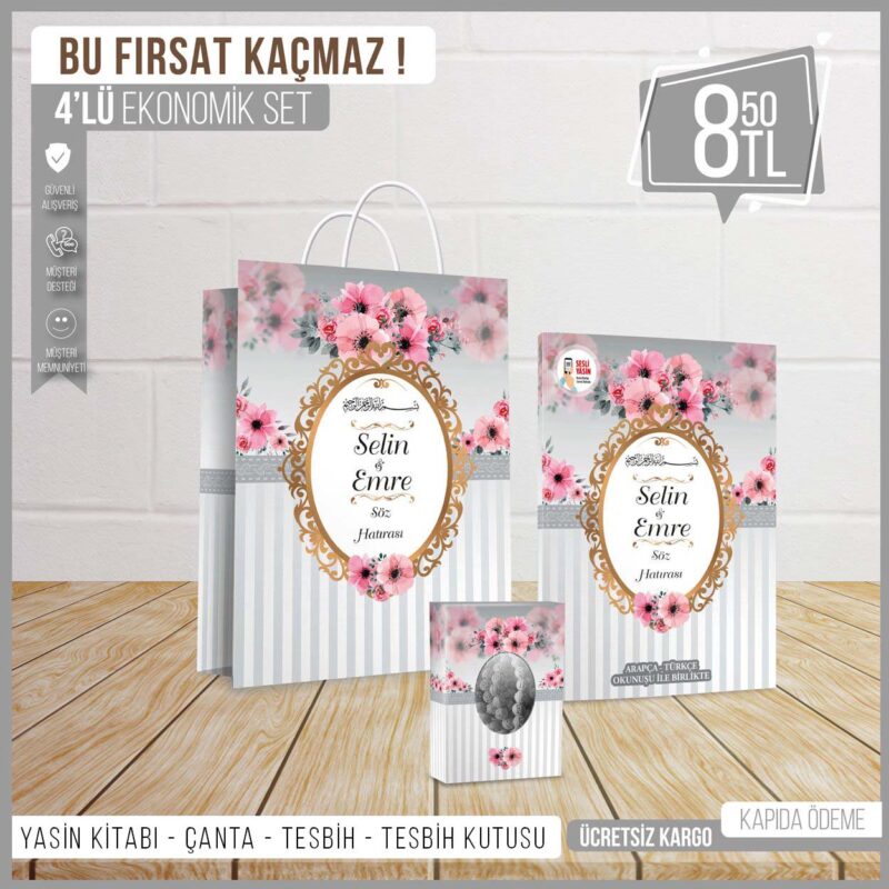 4’lü Çantalı Gri Mevlid Seti-098