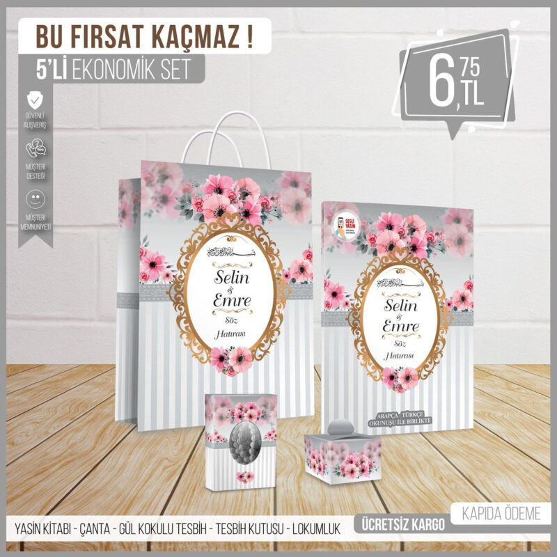5’li Çantalı Gri Mevlid Seti-105