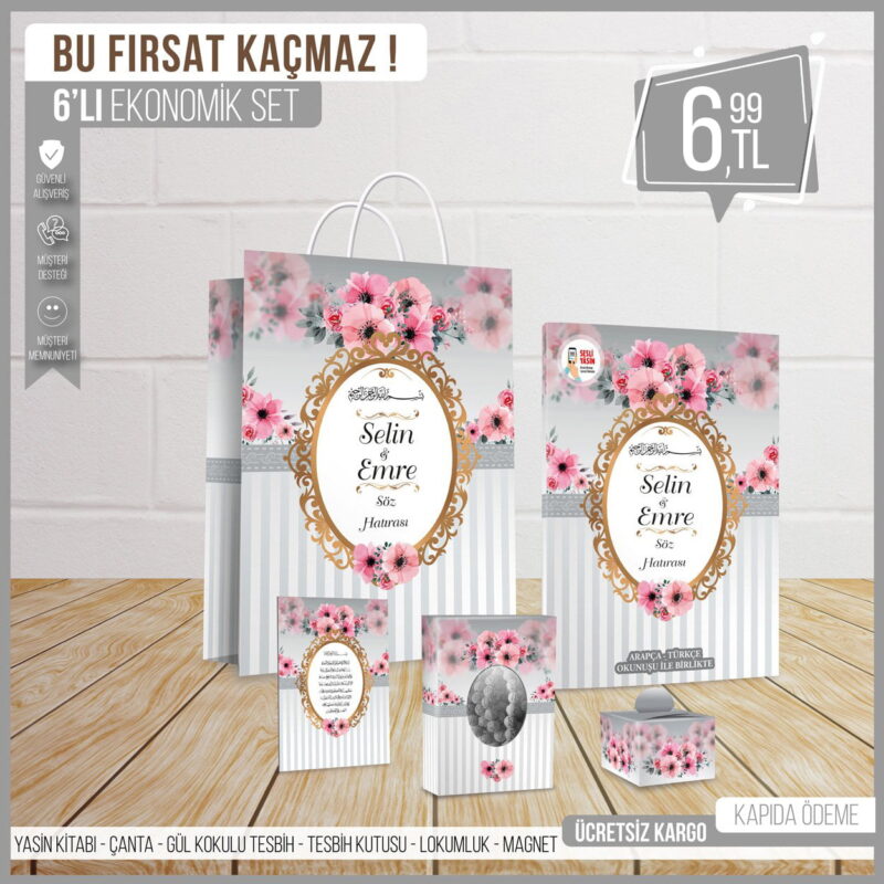 6’li Çantalı Gri Mevlid Seti-106