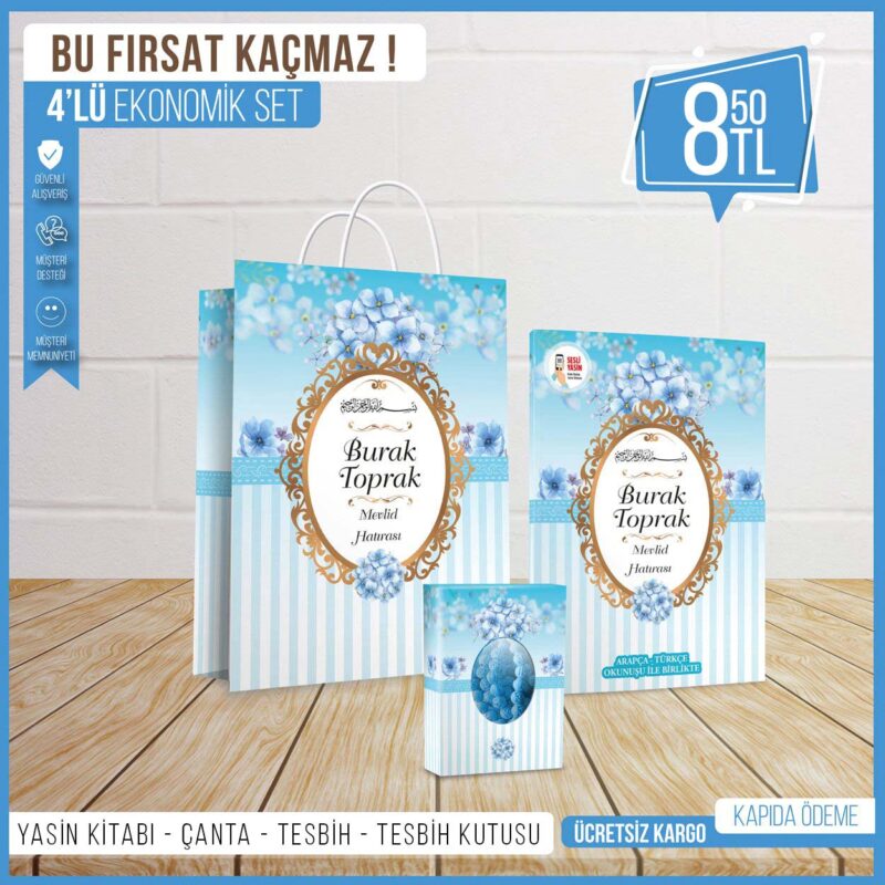 4’lü Çantalı Mavi Mevlid Seti-099