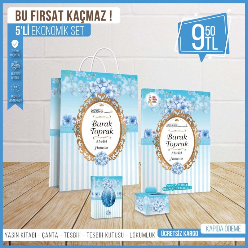 5’li Çantalı Mavi Mevlid Seti-104