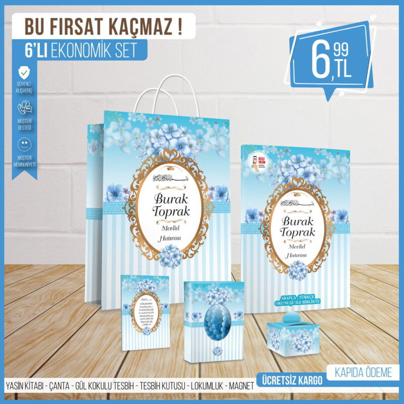 6’li Çantalı Mavi Mevlid Seti-109