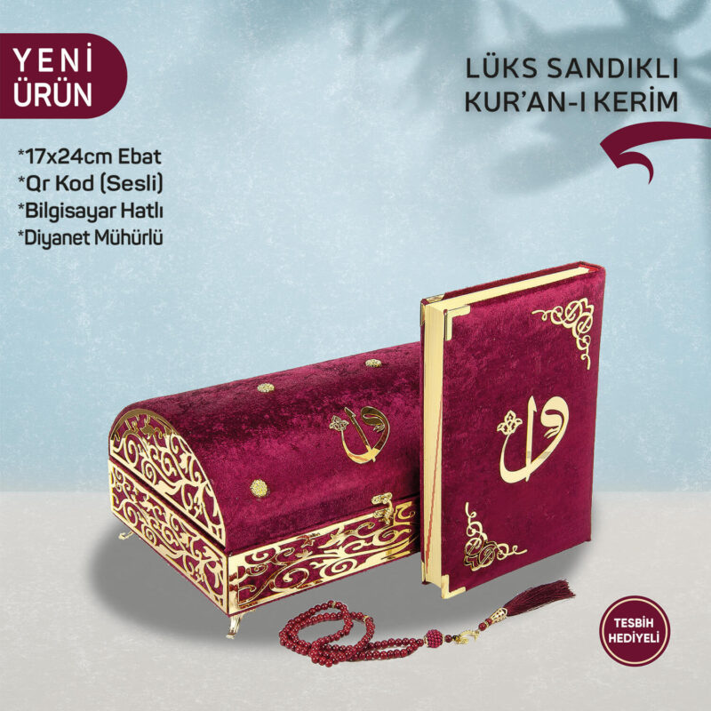 Lüks Ayaklı Oval Sandık Kırmızı Kadife Kuranı Kerim