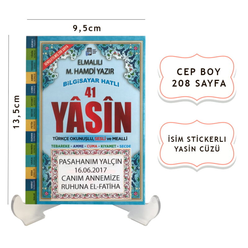 Cep Boy İsim Etiketli Yasin-i Şerif Mavi