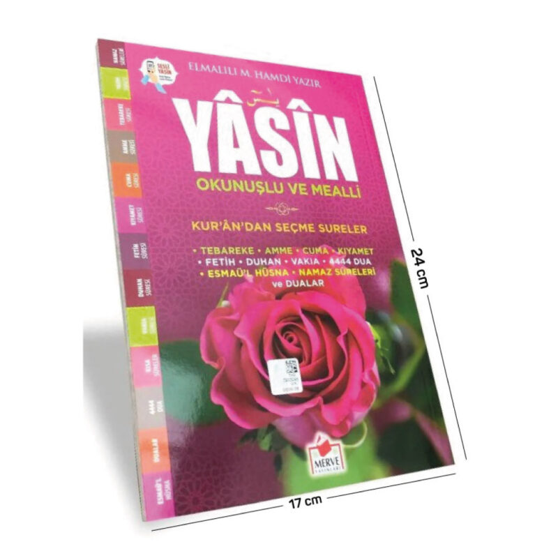 Yasini Şerif Açıklamali ve Mealli Orta Boy Koyu Pembe Renk Güllü Yasin