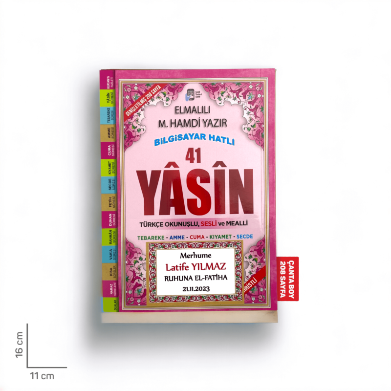 Çanta Boy İsim Etiketli Yasin-i Şerif Pembe