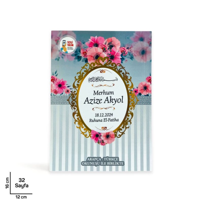 Hediyelik Gri Renk Çiçek Motifli Yasin Cüzü Tesbihli Mevlüt Seti - 10'lu Paket - Görsel 2