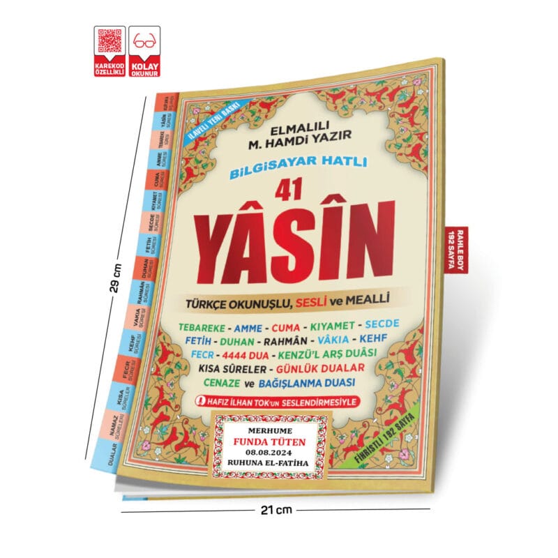 Sesli Yasini Şerif Türkçe Fihristli Cami Boy 192 Sayfa İsim Etiket