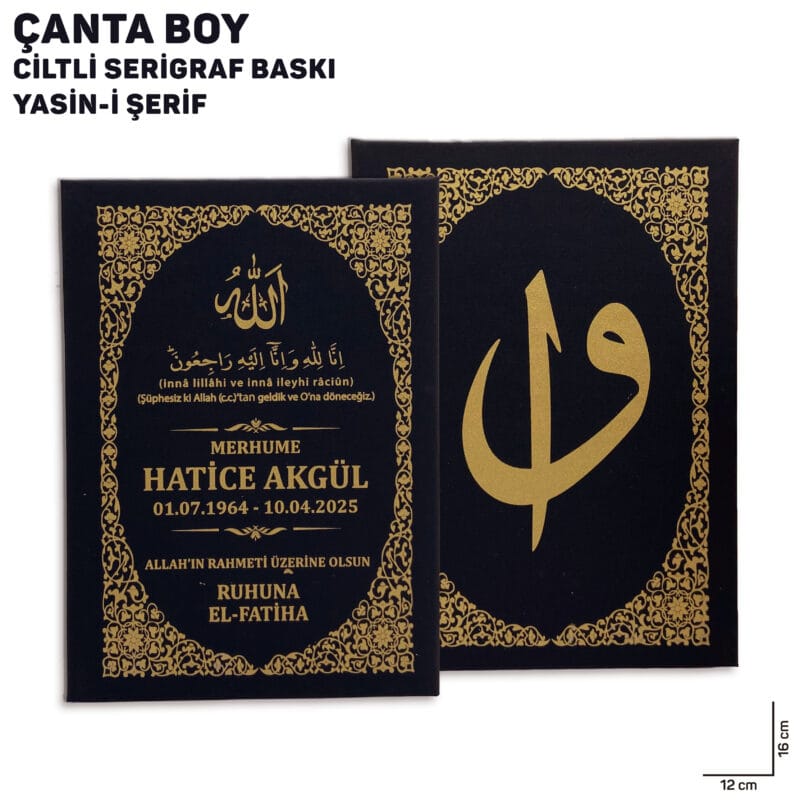 Siyah Renk Çanta Boy Serigraf Baskılı Yasin