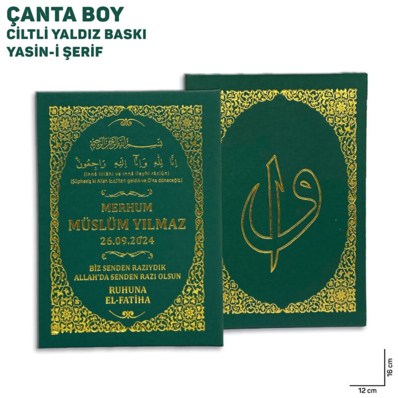 Yeşil Renk Çanta Boy Yaldız Baskılı Yasin