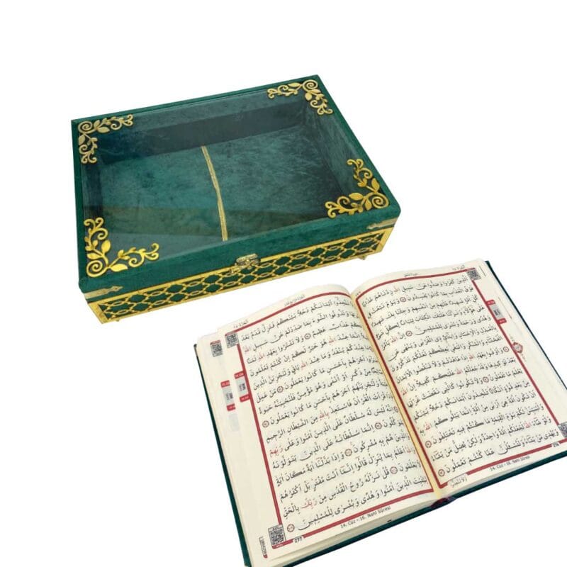 Ayaklı Şeffaf Pleksili Kadife Sandıklı Kur'ân-ı Kerim Yeşil - Görsel 2