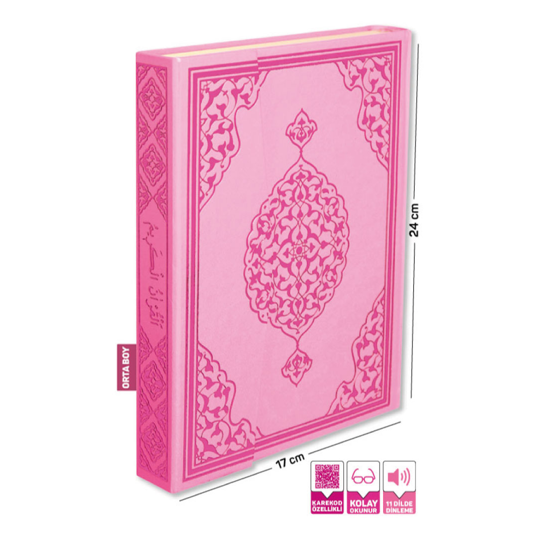 orta-pembe-kuran.jpg Kur'ân-ı Kerim Bilgisiyar Hatlı Orta Boy Pembe Renk - Görsel 1